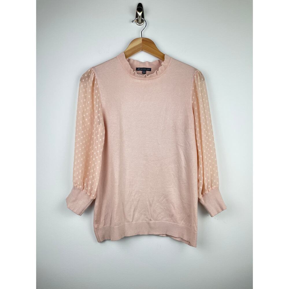 Adrianna Papell Pink Blouse w/ Sheer Polka Dot Sleeves - Size Small